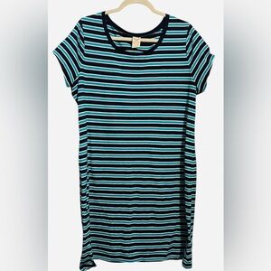 Faded Glory Teal and Navy Striped Shirt Dress